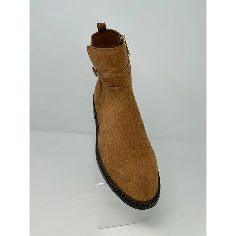 Sam Edelman Nolynn Camel Tan Heeled Ankle Booties Buckle Strap Size 10.5